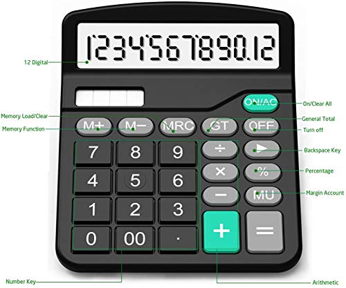 SPLAKS Calculator, Splaks 2 Pack Standard Functional Desktop Calculators Solar and AA Battery Dual Power Electronic Office Calculators with 12-Digit Large Display の商品画像 2