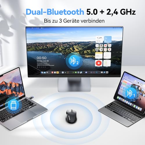 TECKNET PRO Bluetooth Maus Kabellos(2 BT 5.0+ 2,4 GHz) 6400 DPI Funkmaus – Ansicht 2