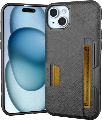 Image of Smartish iPhone 15 Plus Wallet Case - Wallet Slayer Vol. 2 [Slim + Protective] Credit Card Holder w /Kickstand - Drop Tested Hidden Card Slot Compatible w /Apple iPhone 15 Plus - Black Tie Affair