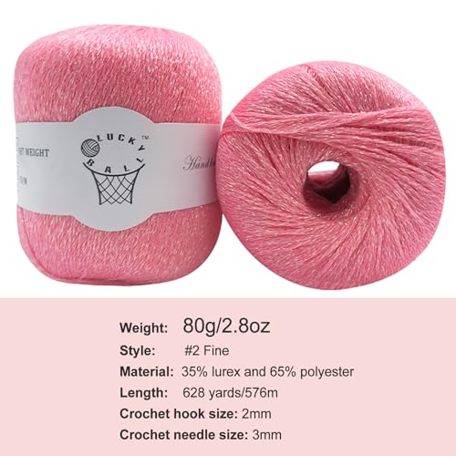 Image of 80g Sparkle Silver Lurex Thread Shining Yarn, Metallic Crochet Thread Yarn for Crocheting, Sparkle Metallic for Knitting Clothes, Car Charm, Keychain Charm(Pink)