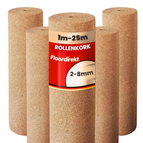 Floordirekt Rollo de corcho de 100 x 200 cm, 5 mm, base aislante natural, versátil, aislante acústico y térmico