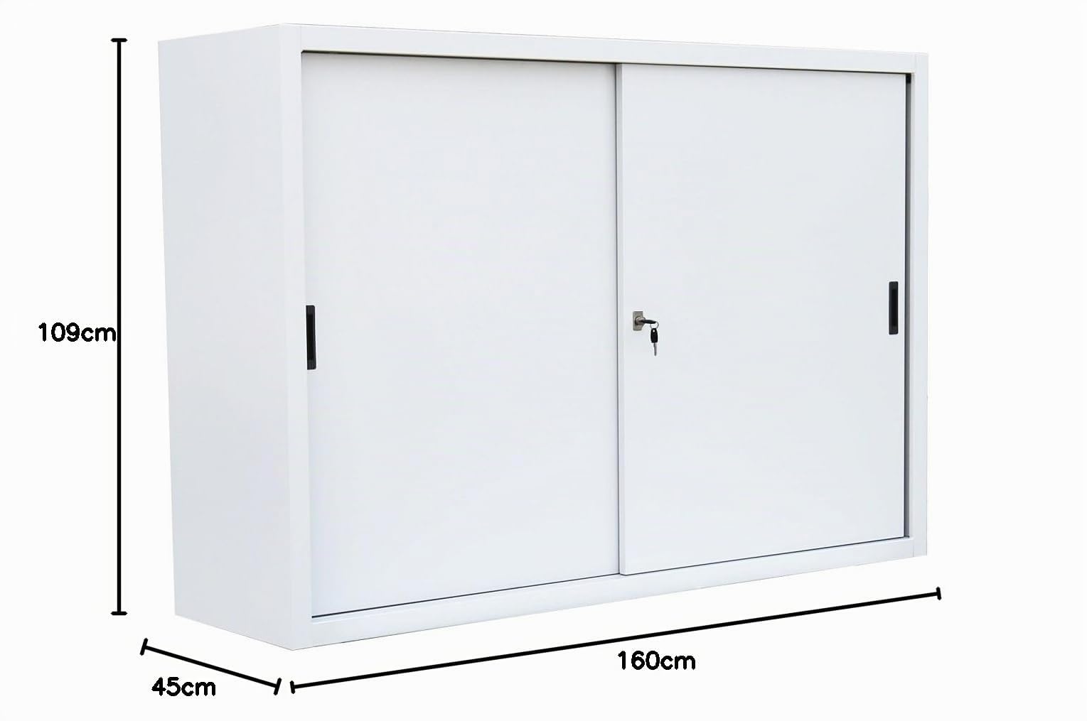 Schiebetürenschrank komplett montiert in Weiß 109x160x45cm (HxBxT) Schwebetürenschrank Büro Aktenschrank Sideboard 550157