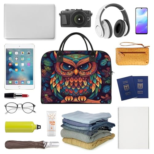 Travel Bag Lightweight Overnight Bag Portable Color Owl Pattern Print Tote Bags For Women And Men4