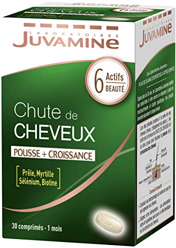 JUVAMINE - Chute de Cheveux : Pousse + Croissance - 6 Actifs Beauté donc Zinc et Biotine - Programme 1 mois - 30 Comprimés