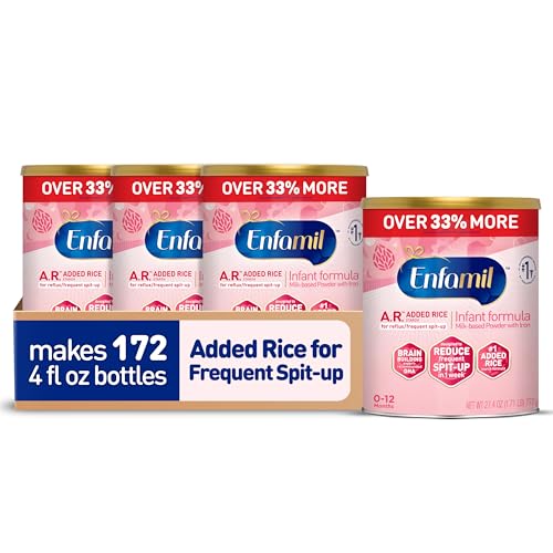 Enfamil A.R. Infant Formula, Proven to Reduce Reflux & Spit-Up in 1 Week, with Iron, DHA for Brain Development, Probiotics for Digestive & Immune Health, Powder Can, 27.4 Oz (Pack of 4)