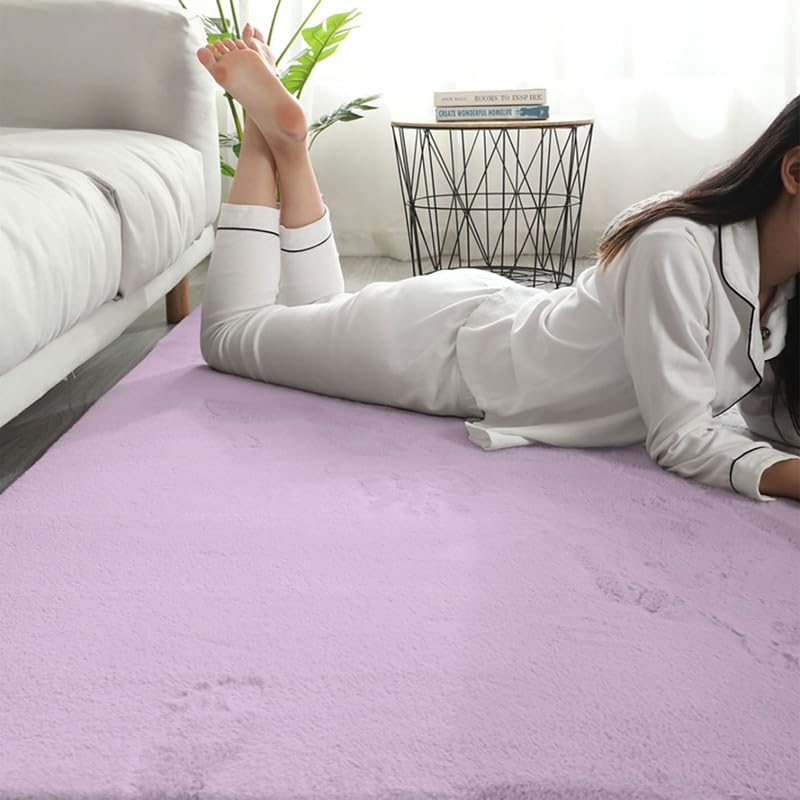 Image of Rabbit Fur Area Rug 6x8 Ft | Super Soft Plush Carpet with Anti-Slip Backing | Washable Luxury Rug for Bedroom, Living Room & Home Decor