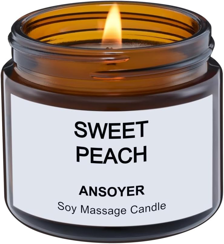 Massage Candle – Soy + Hemp Seed Oil Based – Massage Oil Candle – Body Oil & Lotion Candle – Home SPA Candle for Relaxation – 1.77OZ (Sweet Peach)