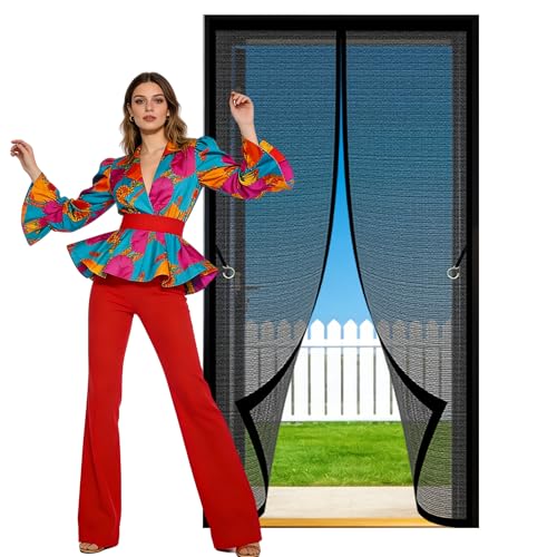 Mosquitera Magnetica 135 x 191 cm Magnético Automático Mosquitera Magnetica Puerta Resistente a La Rotura para Puertas de Balcón O Terraza, Negro