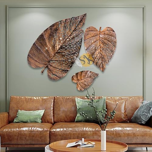 Image of SNS DECOR Luxury Metal Abstract Figures Leaf Wallart Set of 3 Handcrafted Wall Sculpture Wall Art Multicolor For Home Decoration (Copper Antique)