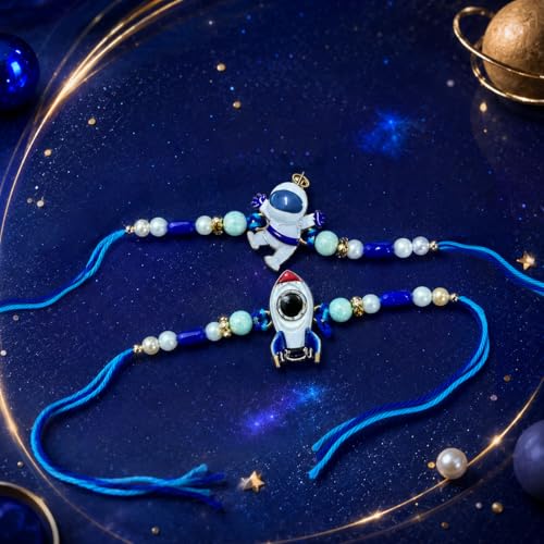 Image of Frostick Kid's Rakhi Gift Set - 2 Astronaut Rakhis, 1 Celebrations Pack, Roli Chawal, Greeting Card | Perfect Raksha Bandhan Chocolate Combo for Brother