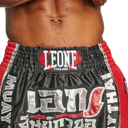 Short de boxe LEONE 1947 mixte satin noir short kick-thai