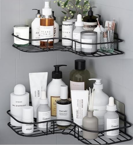Image of Xmart India Bathroom Organiser Without Drill | Corner Shelf Rack | Self Adhesive Wall Mounted Storage Organizer for Bathroom & Kitchen | Organizer Storage Bathroom Shelve (1, Metal Corner)