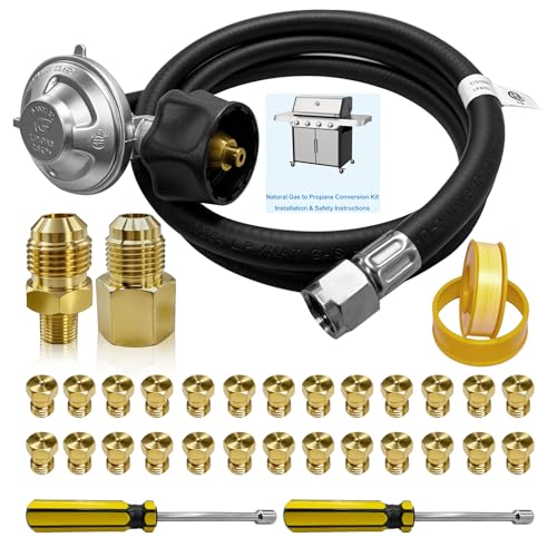 Natural Gas to Propane Conversion Kit for Weber Genesis/Weber Spirit Series Grills for Genesis/Genesis II/Spirit/Spirit II Models-5FT Regulator Hose for Weber Grills 26 Orifices 3/8Fittings Tools.