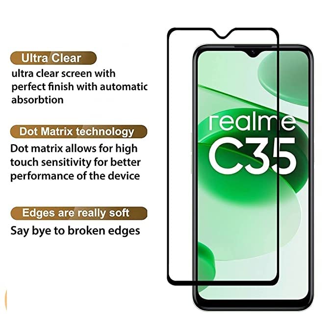 Image of Screen Protector for realme C35 | realme Narzo 50A Prime (Black) Tempered Glass Edge-to-Edge 6D Screen Guard With Installation Kit