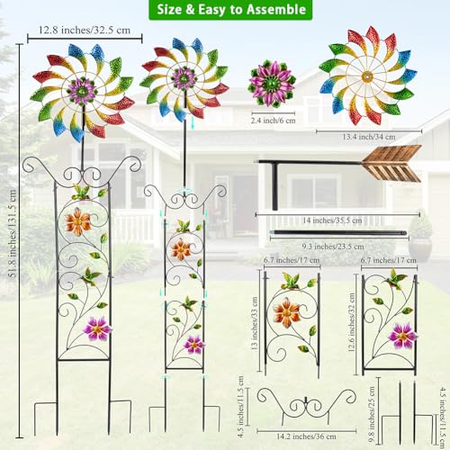 Image of DREAMYSOUL Wind Spinner Outdoor, Colorful Wind Sculpture & Spinner, Weathervane with Decorative Trellis for Climbing Plants, Kinetic Wind Spinners for Yard