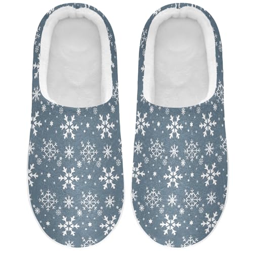 Fuzzy Memory Foam Slippers for Women/Men Christmas White Snowflakes Pattern Fluffy Winter House Shoes Indoor and Outdoor2