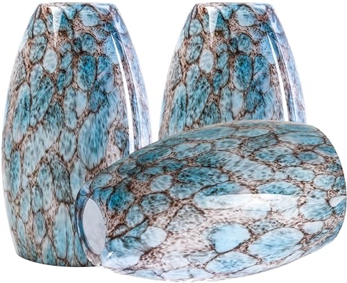 Image of GO&SO Blue Glass Lamp Shade 3Pcs,7.8 inch H x 4 inch D,Oval Pendant Light Shades | 1.57 inch Fitter E26 Base,Hand-Blown Art Fixtures,Chandelier Shades for Kitchen Island,Hanging Light Shades