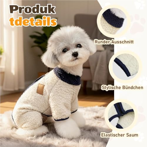 Winter-Overall-Mantel Für Hunde Mit Reißverschluss Hinten, Fleece Warm Hundemantel Winter, Waterproof Hundeoverall Mit Beinen Für Kleine Mittlere Hunde (Dunkelblau,S)
