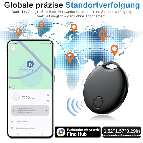 Tracker Android Air Tag Schlüsselfinder, Smart Tag kompatibel mit Google „Find Hub“-App (nur Android), Bluetooth Tracker für Schlüssel, Geldbörse, Fahrrad & Koffer, austauschbare Batterie, 4er-Pack