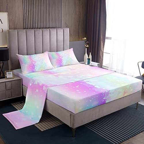 Lenzuola da letto con brillantini arcobaleno rosa, viola, colore chiaro, arcobaleno, per bambini, ragazzi, ragazze, multicolore