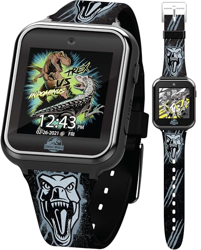 Jurassic World Kids Smart Watch with Touchscreen, 10 Dinosaur-Themed Faces, Camera, Step Counter, Calculator, Timer, Alarm, and Games – Fun Interactive Watch for Boys and Girls