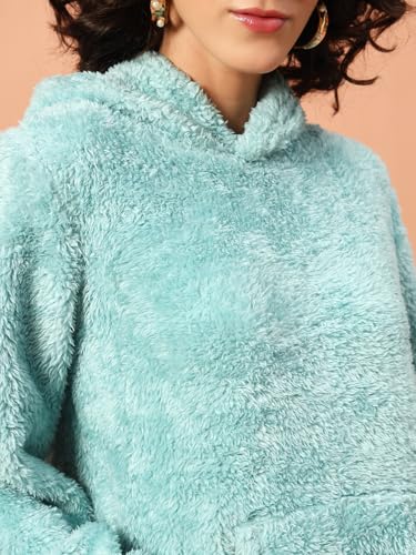 Image of THE DRY STATE Women's Basic Fit Teddy Fur Hoodie with Kangaroo Pocket