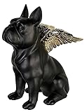 Pommerntraum ® | Dekorationsfigur Französische Bulldogge Bulli Hund Teufel mit goldenen Flügeln (schwarz)