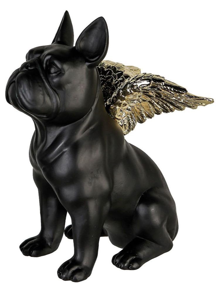 Pommerntraum ® | Dekorationsfigur Französische Bulldogge Bulli Hund Teufel mit goldenen Flügeln (schwarz)