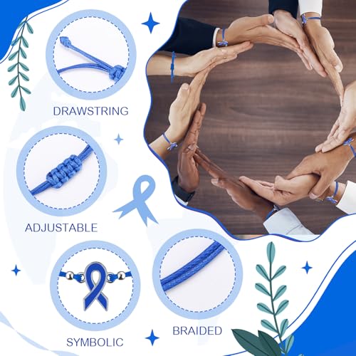 80 Pcs Colon Cancer Awareness Bracelets Adjustable Blue Ribbon Cord Ribbon Braided Bracelet Motivational Cancer Awareness Advocacy Gift for Women Men Fighters4