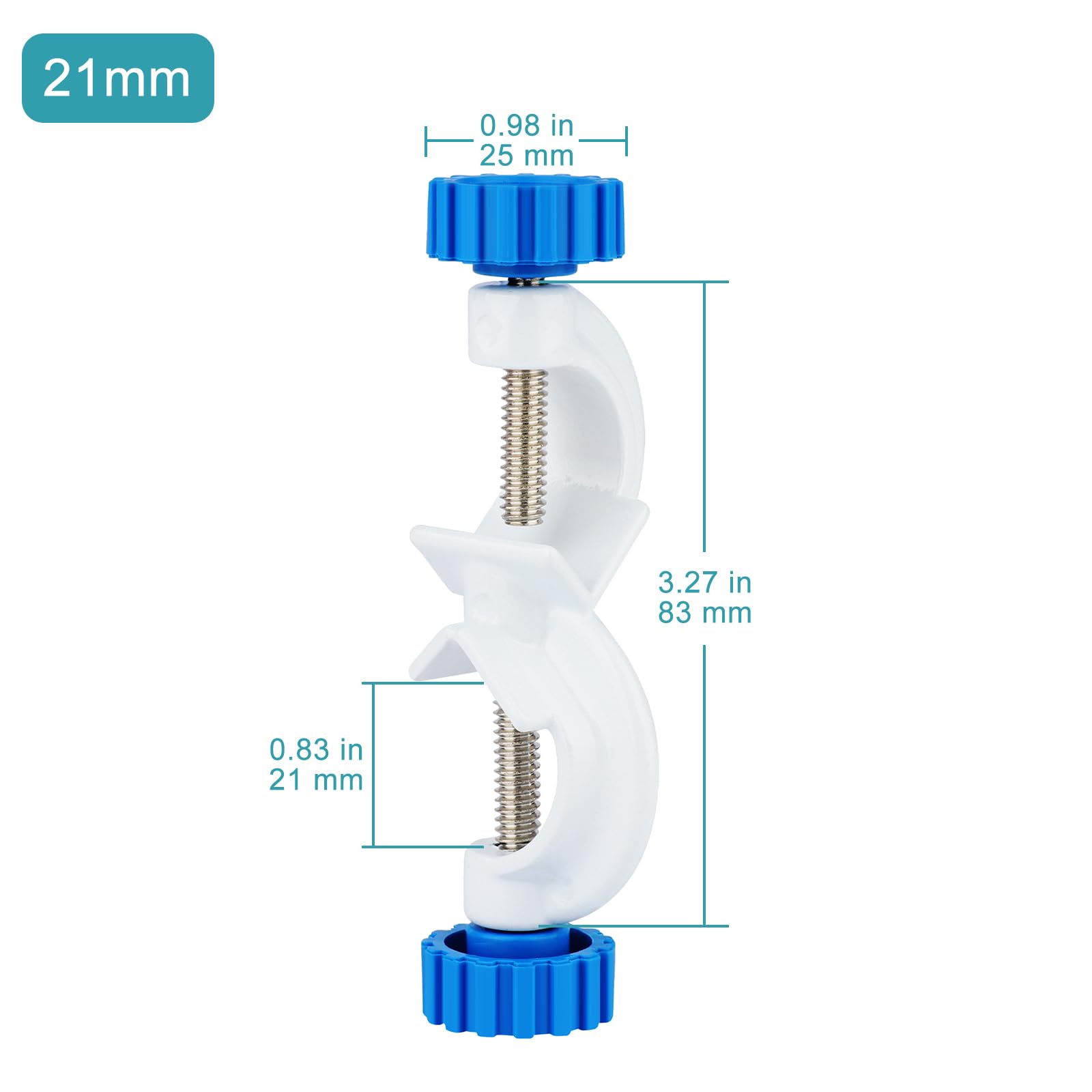 stonylab Morsetto Regolabile, Confezione da 2 Morsetti da Laboratorio in Lega di Alluminio, per Aste fino a 21 mm, Rivestiti in Bianco per Uso di Laboratorio