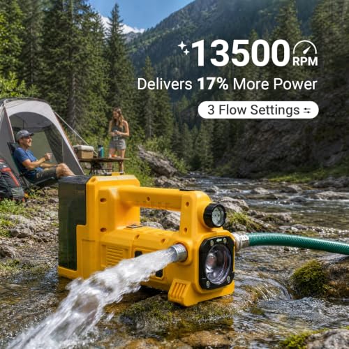 Image of Brushless Cordless Water Transfer Pump Compatible with Dewalt 20V Battery | Tool Only, 1 /4HP 540GPH Self Priming, Battery Powered Utility Pump for Pool Draining, Pond, Watering Garden, Tank, Emergency