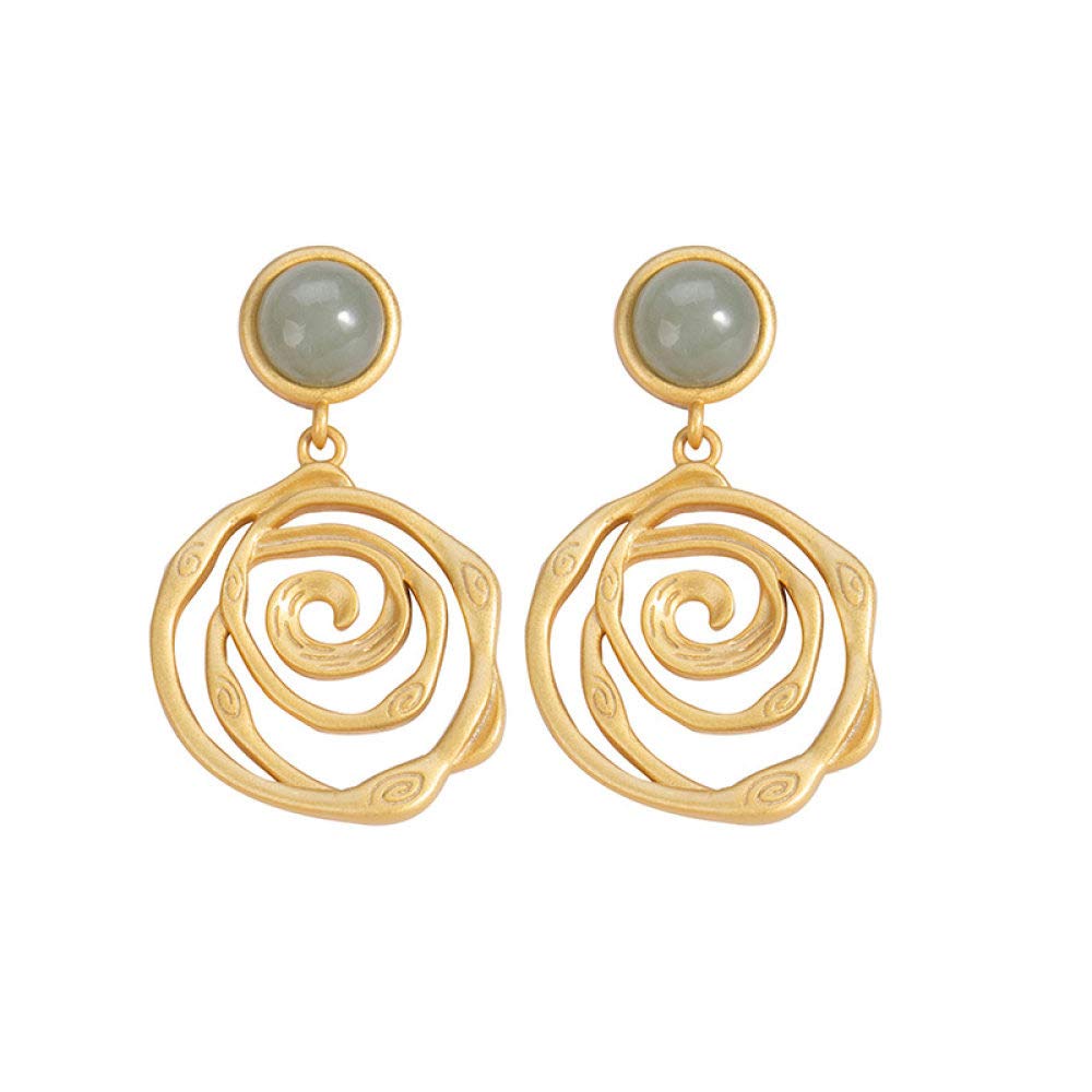 Vintage Aretes Largos S925 Plata Chapada En Oro De La Mujer Cian Geometría Jade Encanto Elegante De Estilo Chino De Gama Alta De Temperamento Temperamento Don