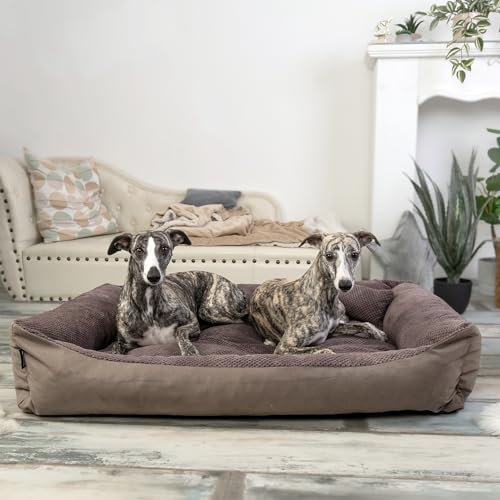 4L Textil Teo Kuscheliges Hundebett Bezug abnehmbar und waschbar Hundekorb mittelgroße Hunde Hundekissen flauschig Hundekörbchen Hundesofa (80x60 cm, Braun)