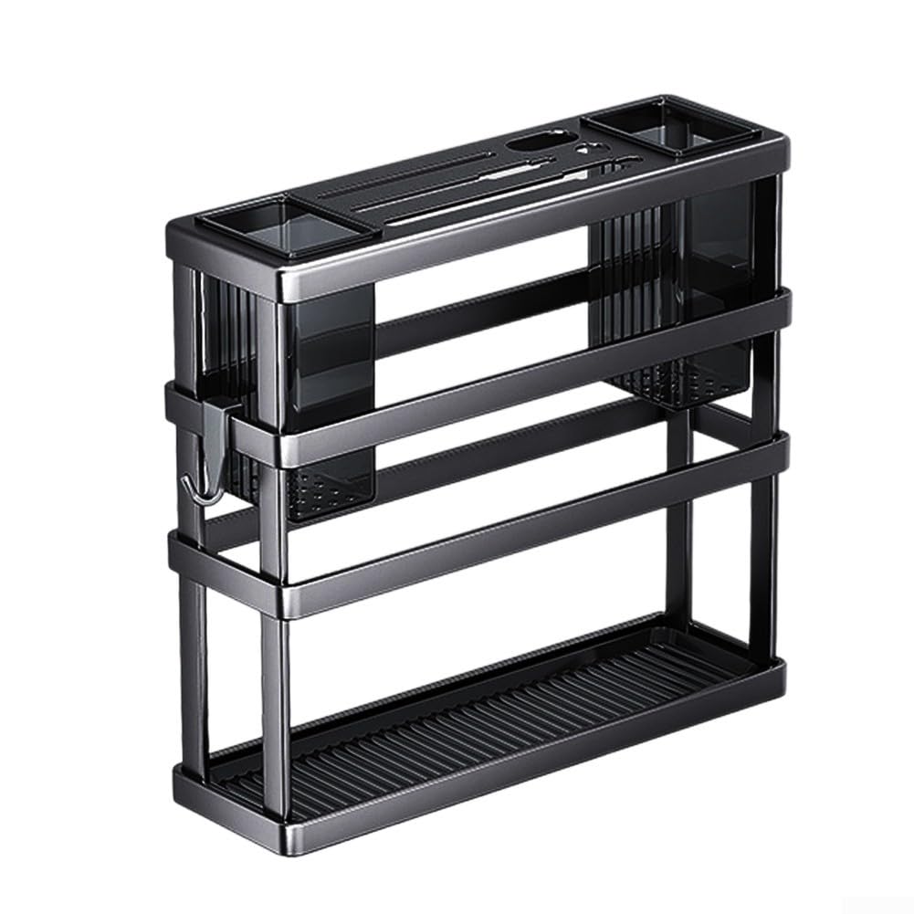 Organizador de cocina premium en acero negro con bandeja de recogida de agua