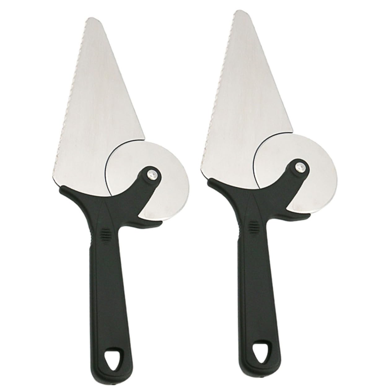 MUCKLILY 2pcs Stainless Steel Pizza Cutter Multi-purpose Pizza and Cake Slicing Tool with Ergonomic Handle for Easy Use Kitchens Restaurants and Parties