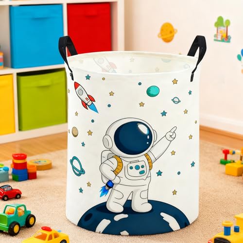 Image of ESSME Kids Laundry Basket,Space Hamper Collapsible Canvas Waterproof Storage Bin foBoys, Cute Hamper,Gift Baskets(Astronaut)