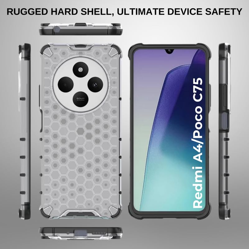 Image of Hard PC Back Case Cover for Mi Redmi A4 /Poco C75 Anti Slip Ultra Thin Shockproof Reinforced Corners (Polycarbonate|Clear)