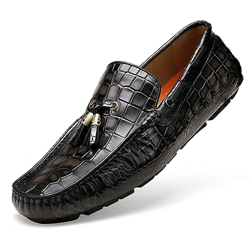 Men's Leather Penny Loafers, Casual Alligator Pattern Business Dress Shoes Slip on Driving Moccasins Loafer Shoes for Mens