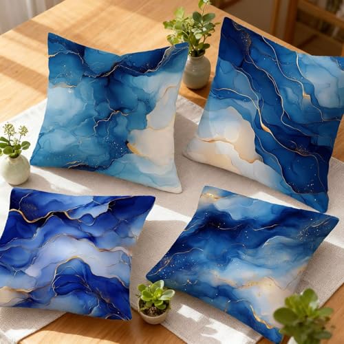 Housse coussin 45x45 bleu marine super doux effet marbre
