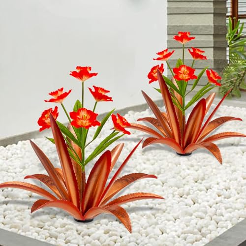 Image of TOMBABY Huge Metal Agave Plants Outdoor Decoration Outdoor Garden Decorated with Flowers Mexican Yard Art Plant Garden Gift (1 Big red)