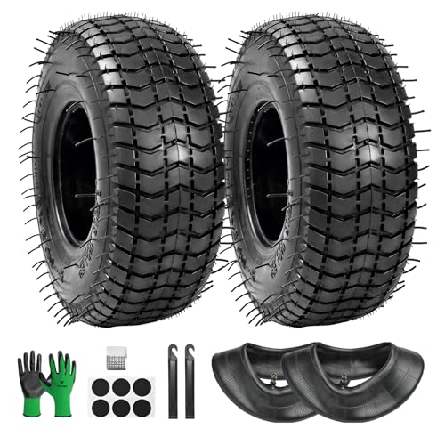 Parts Camp 9x3.50-4 Tire and Inner Tube Set 9x3-1/2 Interchangeable 2 Pack with Patch Kit Replacement for Mini ATV Go Kart Gas Scooter Lawn Mower and Tractor 4 Rim Bent Valve Stem