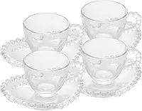WOLFF - Conjunto 4 Xícaras de Café de Cristal com Pires Coração 85ml - Linha Pearl
