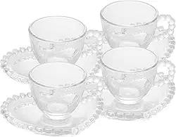 WOLFF - Conjunto 4 Xícaras de Café de Cristal com Pires Coração 85ml - Linha Pearl