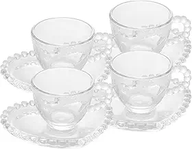 WOLFF - Conjunto 4 Xícaras de Café de Cristal com Pires Coração 85ml - Linha Pearl