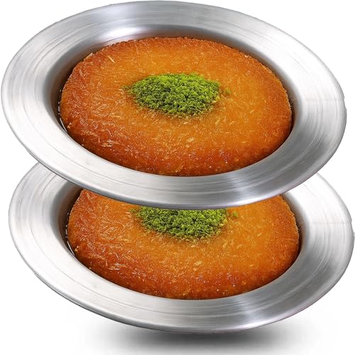 Frigya Kunefe Plato grande – Platos de cocina y servir para Kadaifi, Phyllo, Fillo o quemador de masa de postre turco – Juego de 2 sartenes de aluminio color plateado (porción grande)