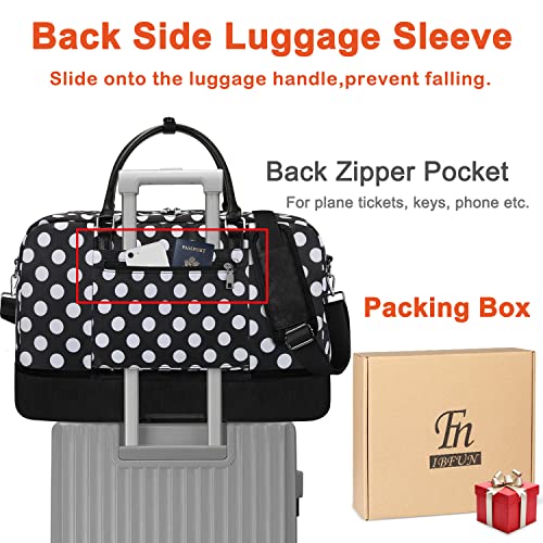 Image of IBFUN Weekender Bags for Women, 21 inch Weekender Travel Bag, Travel Duffle Bag Carry on Overnight Duffel Bag 3PCS, B7-Polka Dot, Large, Expandable Weekender Bag With Back Side Luggage Sleeve and