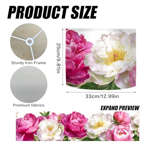 Image of Nuxovilar Lamp Shades Set of 2, 13 inch Top x 13 inch Bottom x 10 inch High (Spider) | Table lamp shades blooming peony flower design bedroom living room elegant space covers (Peony)