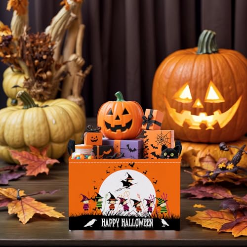 Image of Halloween Basket Gift Cute Pumpkin Ghost Parties Decor Kid Trick or Treat Basket for Boys and Girls Rectangular Storage Bin Box (Witch)