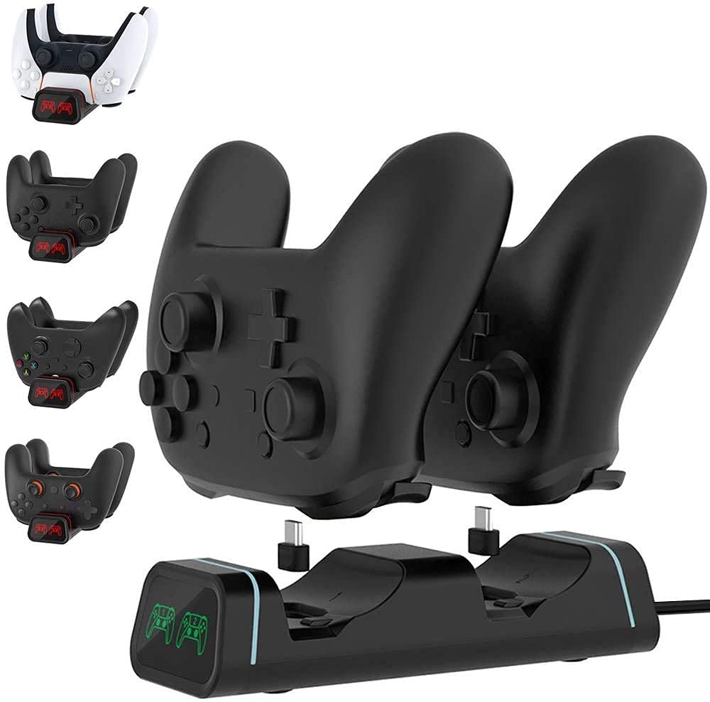 TCOS TECH PS5 Controller Charger Charging Dock for PS5, Xbox Series S Series X, Nintendo Switch Pro & Google Controller with 2 Type C Adapters & LED Indicator Lights(Black) (B093CJ66TG) Amazon Price History, Amazon Price Tracker