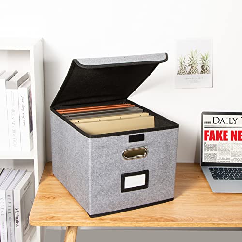 Tianse Portable File Storage Box With Lids, Foldable Linen Decorative File Organizer Box, Storage For Letters, Legal Documents, Office Documents, Books, Suit For Office Or Home (Grey-1 Pack) #TOP6